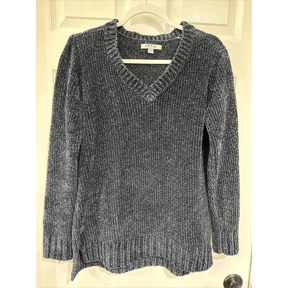 Orvis Women's XS Plush Long Sleeve Pullover V-Neck Sweater Blue Grandmacore